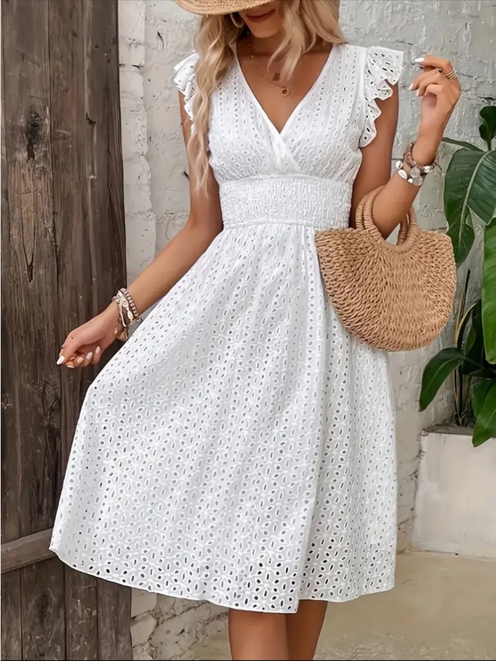 NWT. White Eyelet Fit-and-Flare Sundress - Picture 1 of 8